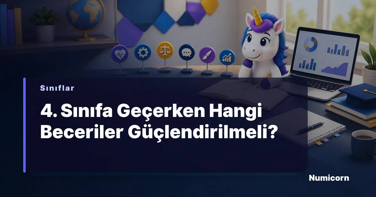 4. sınıfa hazırlanan bir öğrencinin ders çalışırken motivasyonunu gösteren illüstrasyon