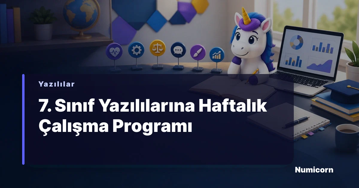 7. sınıf öğrencisinin masasında kitaplar ve defterlerle çalıştığı bir görsel