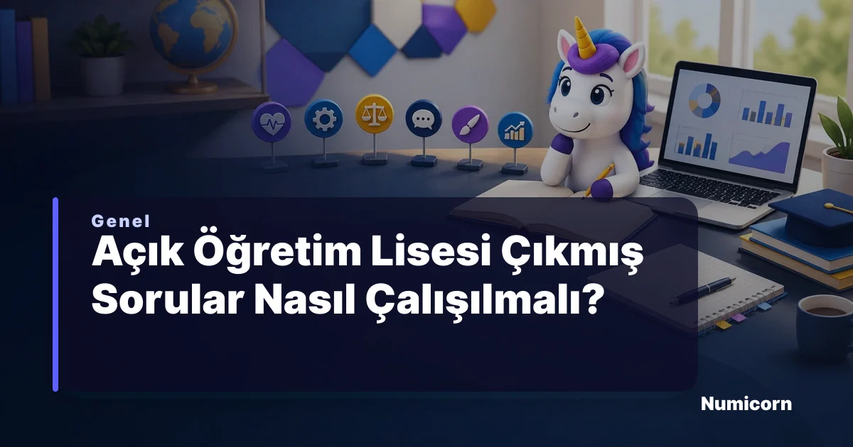 Açık Öğretim Lisesi çıkmış sorularını analiz eden Numicorn maskotu