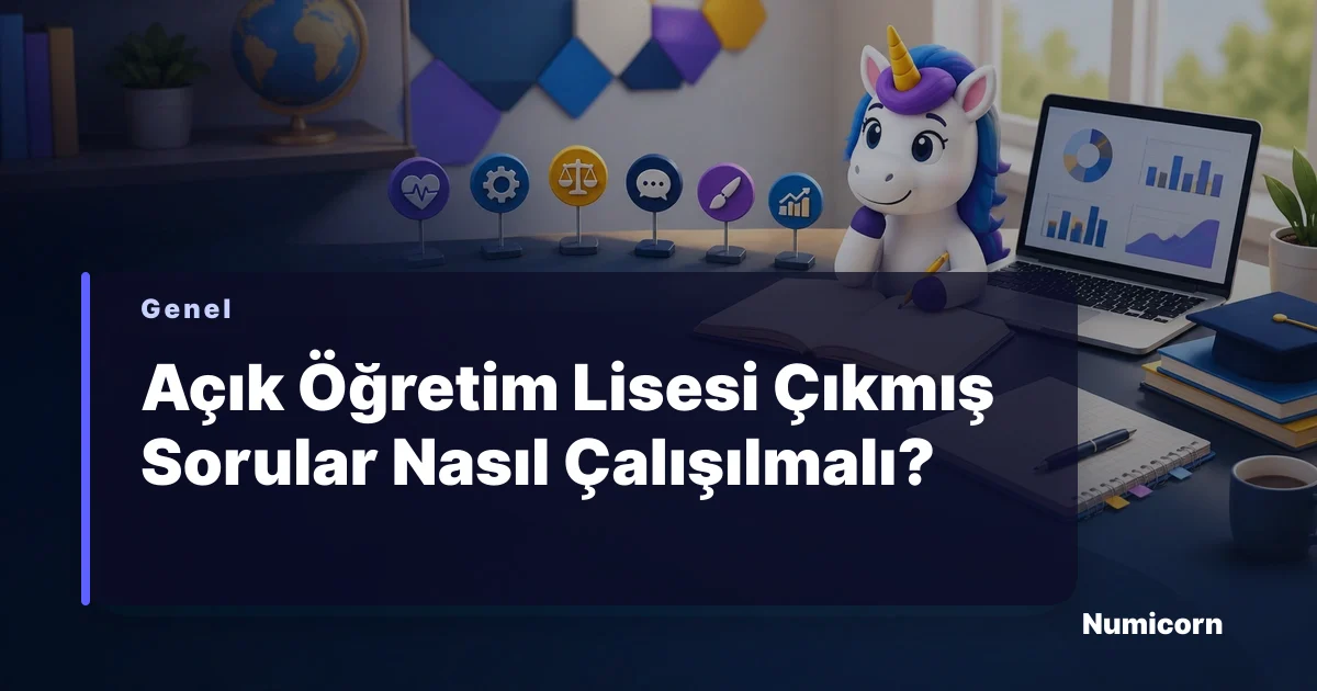Açık Öğretim Lisesi çıkmış sorularını analiz eden Numicorn maskotu