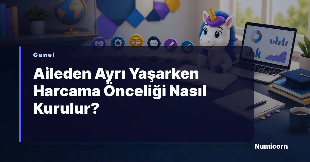 Aileden ayrı yaşarken harcama önceliği tablosu hazırlayan Numicorn maskotu