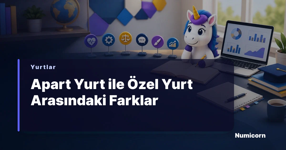 Apart yurt ve özel yurt seçeneklerini karşılaştıran Numicorn maskotu