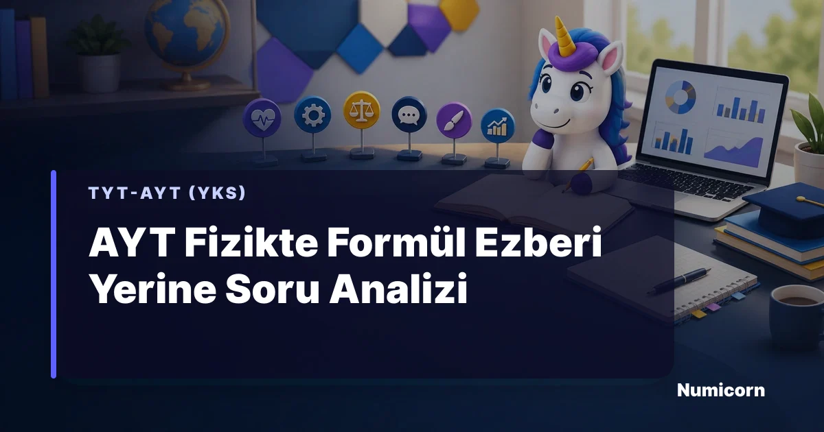 AYT fizikte formül ezberi yerine soru analizi için Numicorn rehber görseli