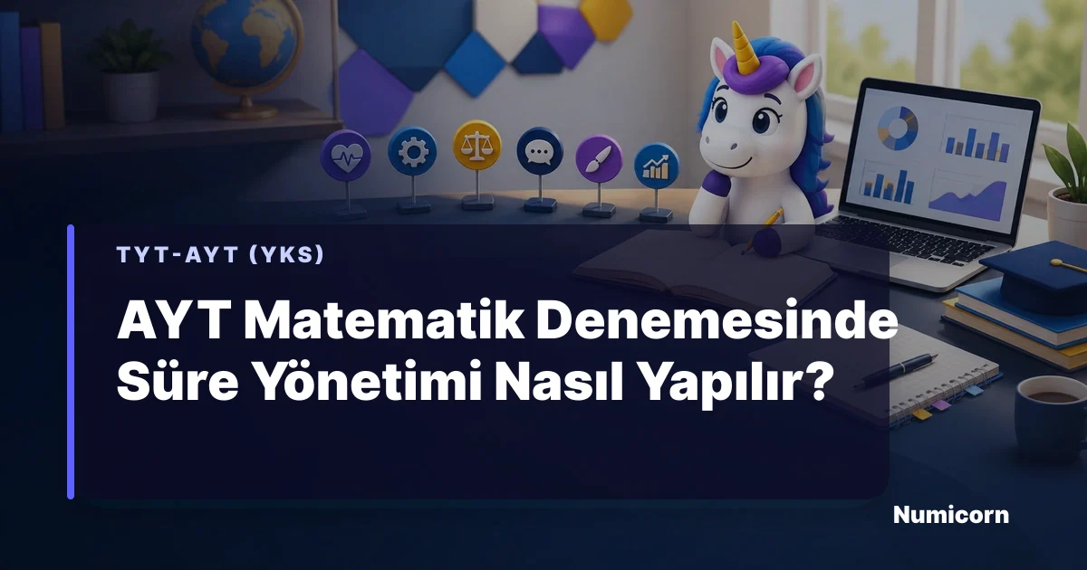 AYT matematik denemesinde süre yönetimi planlayan Numicorn maskotu