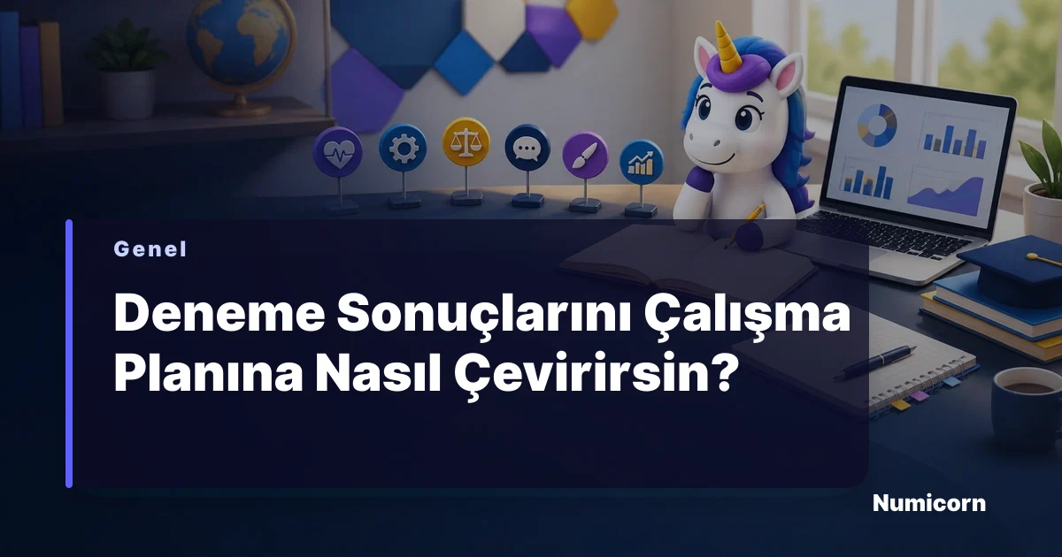 Deneme sonuçlarını çalışma planına çeviren Numicorn maskotu