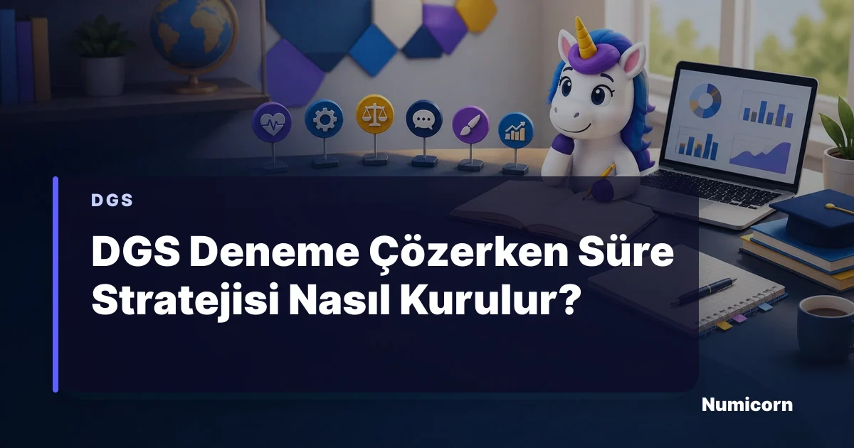 DGS denemesinde süre stratejisi tablosunu inceleyen Numicorn maskotu
