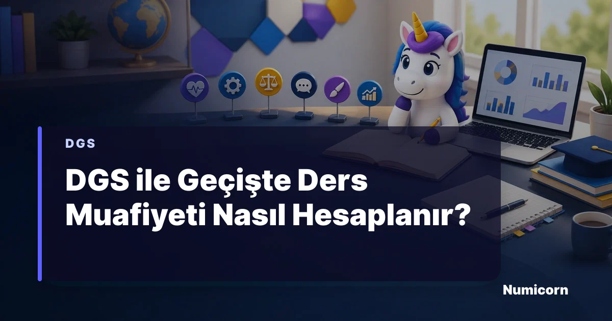 DGS ders muafiyeti ve intibak hesabını inceleyen Numicorn maskotu