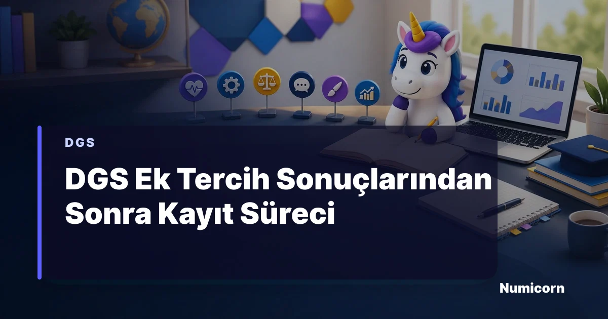 DGS ek tercih sonuçları sonrası kayıt süreci için Numicorn maskotu