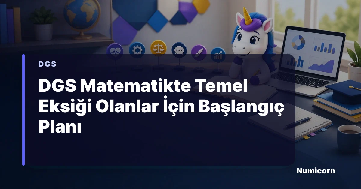 DGS matematik temel eksik başlangıç planını inceleyen Numicorn maskotu