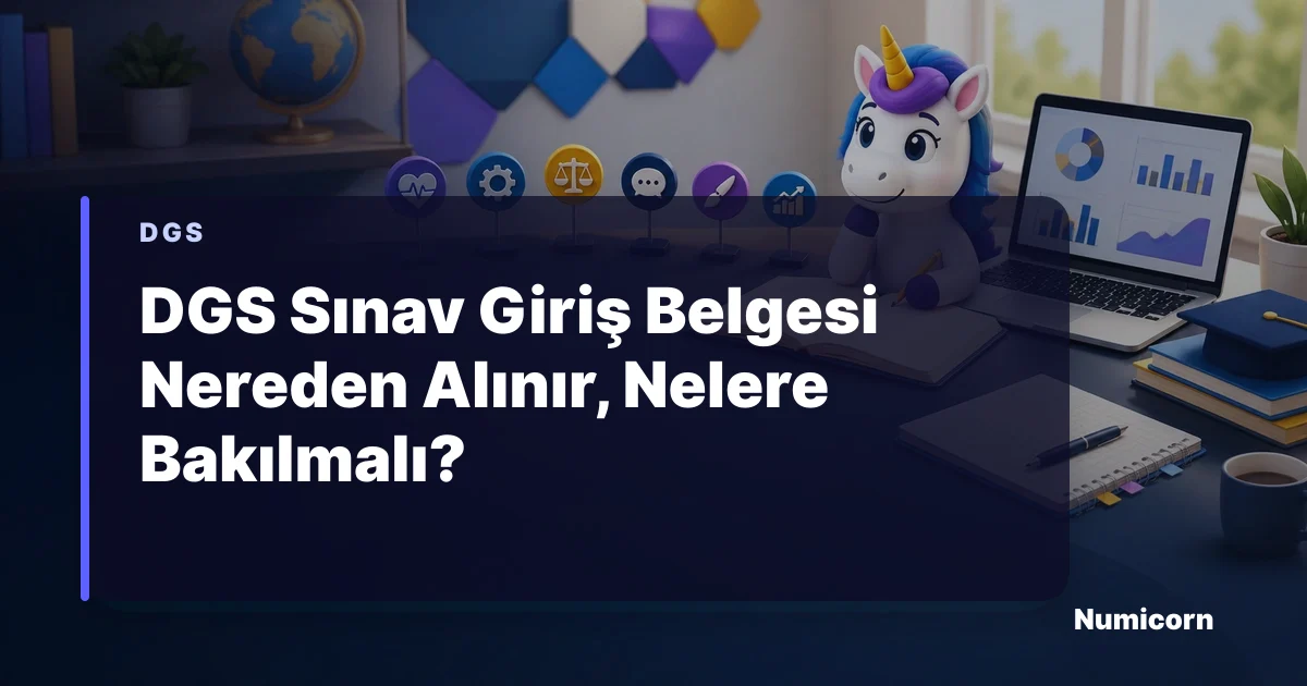 DGS sınav giriş belgesi kontrol listesini inceleyen Numicorn maskotu