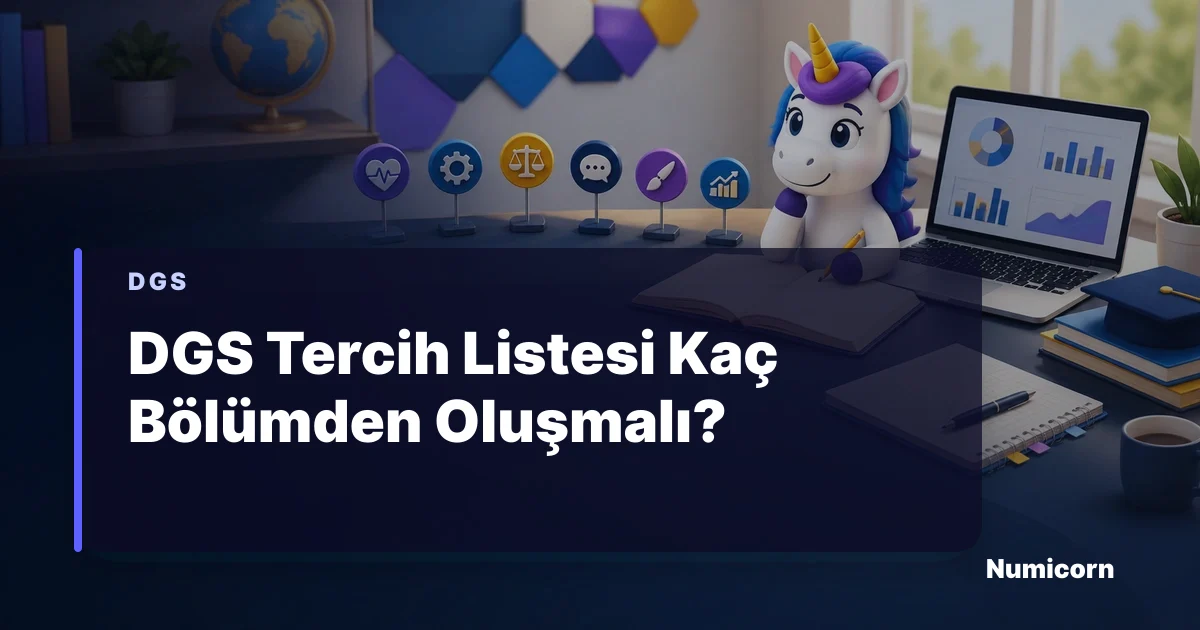 DGS tercih listesi bantlarını inceleyen Numicorn maskotu