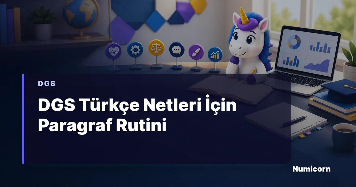 DGS Türkçe paragraf rutini hazırlayan Numicorn maskotu