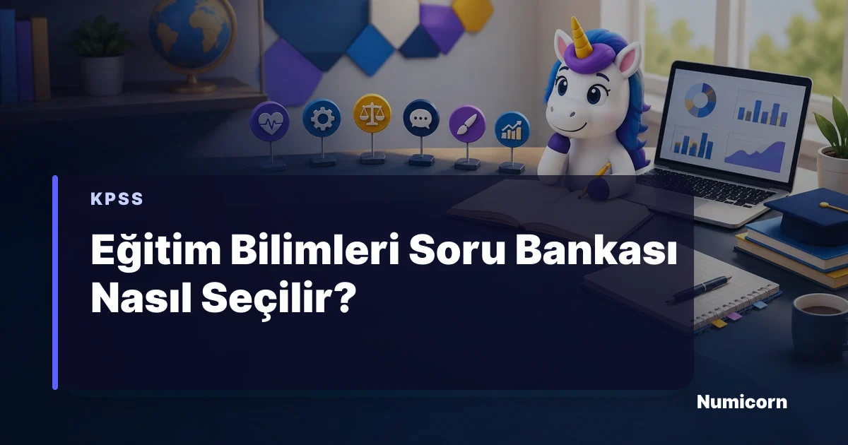 Eğitim Bilimleri soru bankası seçim tablosu hazırlayan Numicorn maskotu