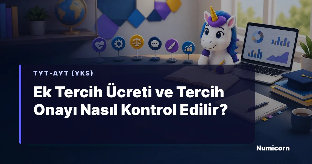 Ek tercih ücreti ve tercih onayını kontrol eden Numicorn maskotu