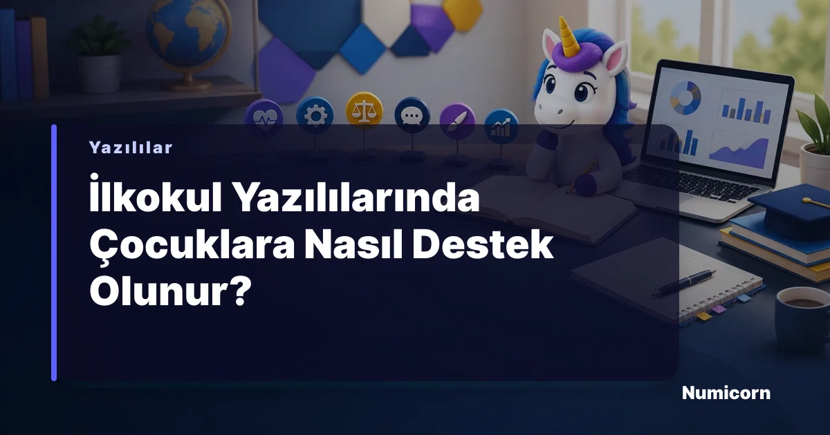 Bir çocuk masasında ders çalışırken gülümseyen bir aile