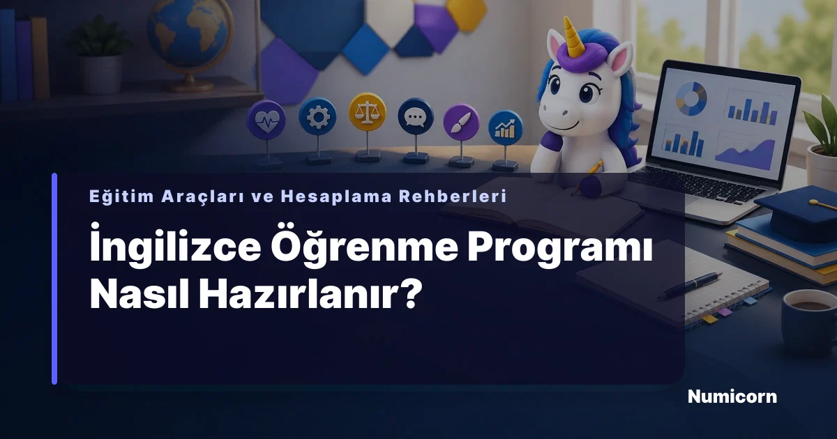 İngilizce öğrenme programı ve haftalık çalışma planını anlatan görsel