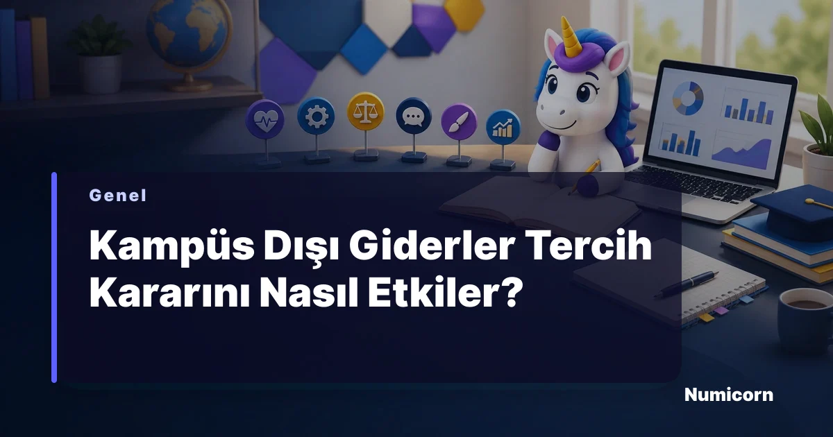 Kampüs dışı giderleri tercih tablosunda karşılaştıran Numicorn maskotu