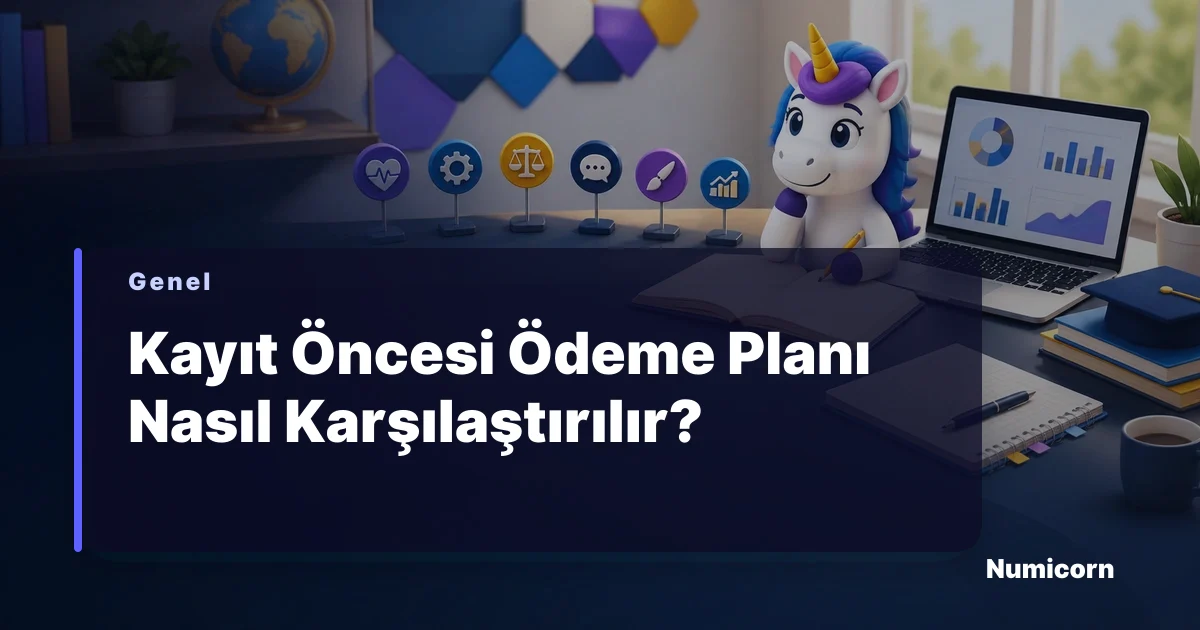 Kayıt öncesi ödeme planlarını karşılaştıran Numicorn maskotu