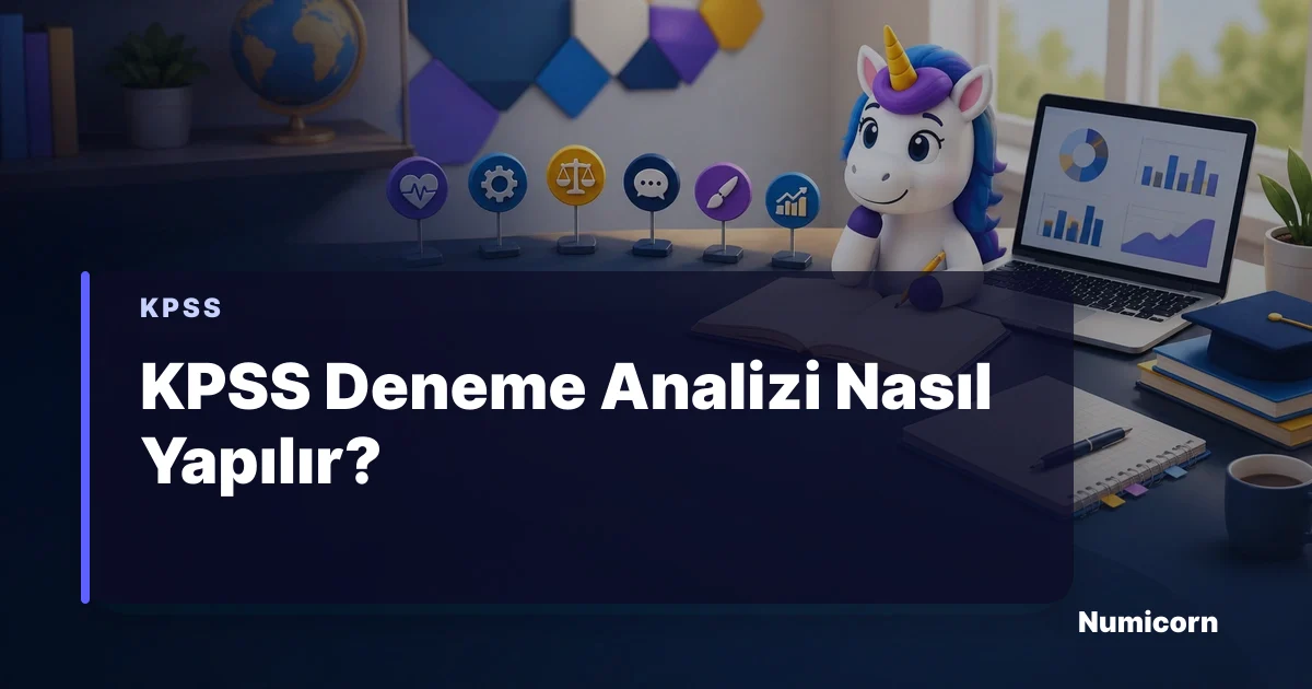 KPSS deneme analiz tablosunu inceleyen Numicorn maskotu