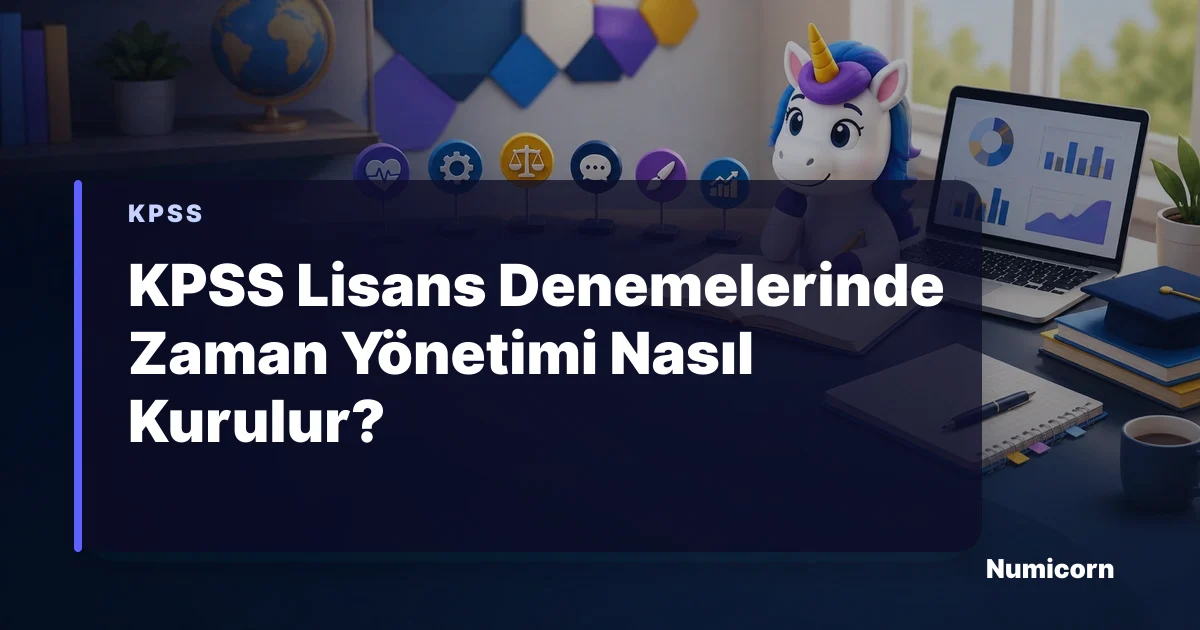 KPSS lisans denemesi için süre planı yapan Numicorn maskotu