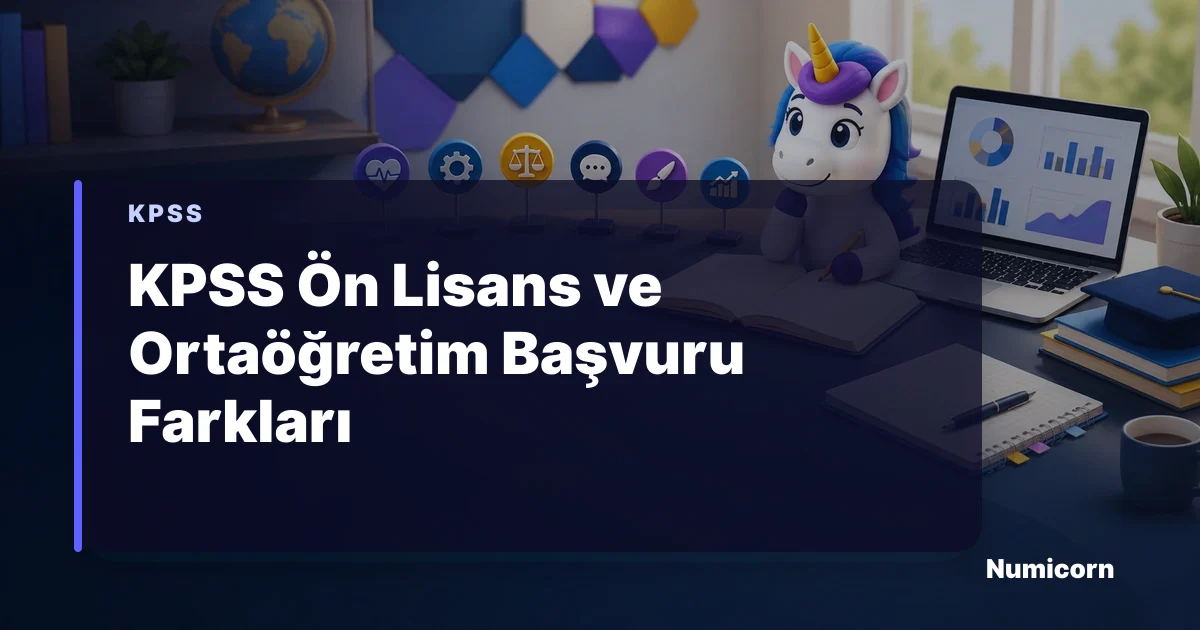 KPSS Ön Lisans ve Ortaöğretim başvuru farklarını karşılaştıran Numicorn maskotu