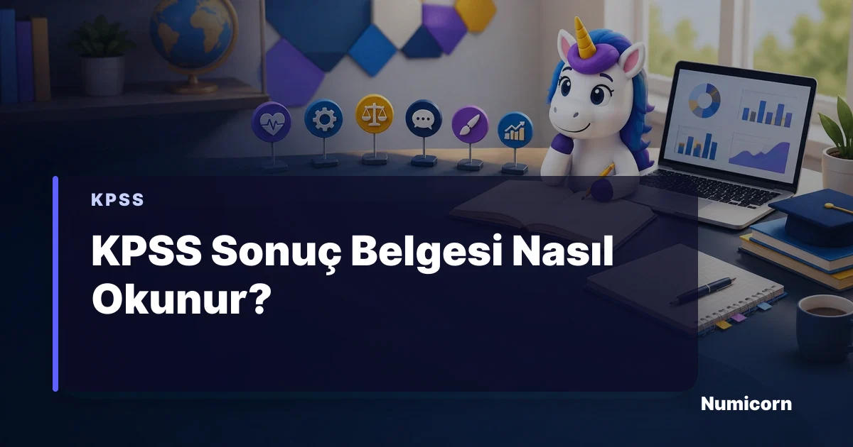 KPSS sonuç belgesini inceleyen Numicorn maskotu