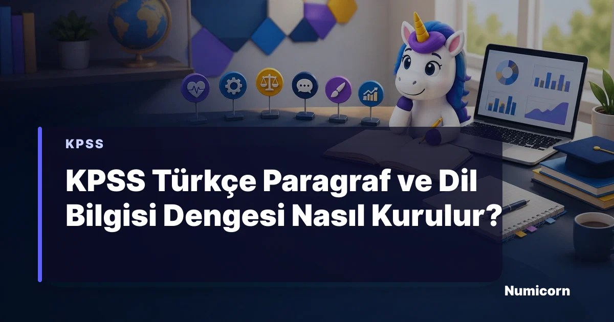KPSS Türkçe paragraf ve dil bilgisi dengesini planlayan Numicorn maskotu
