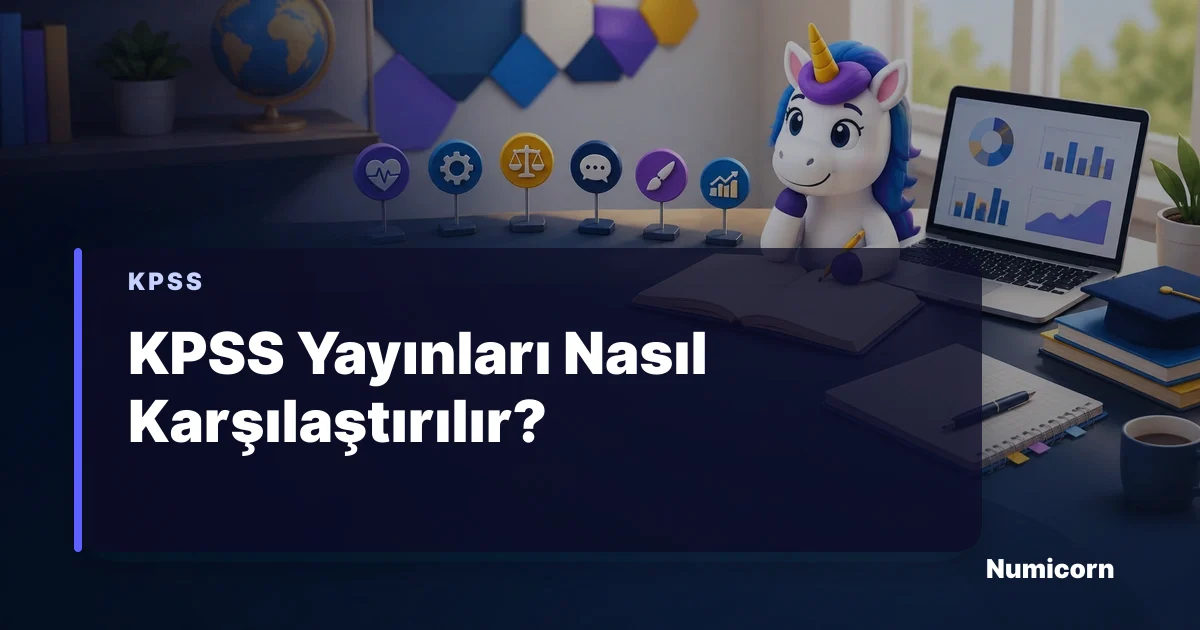 KPSS yayınlarını karşılaştırma tablosuyla inceleyen Numicorn maskotu