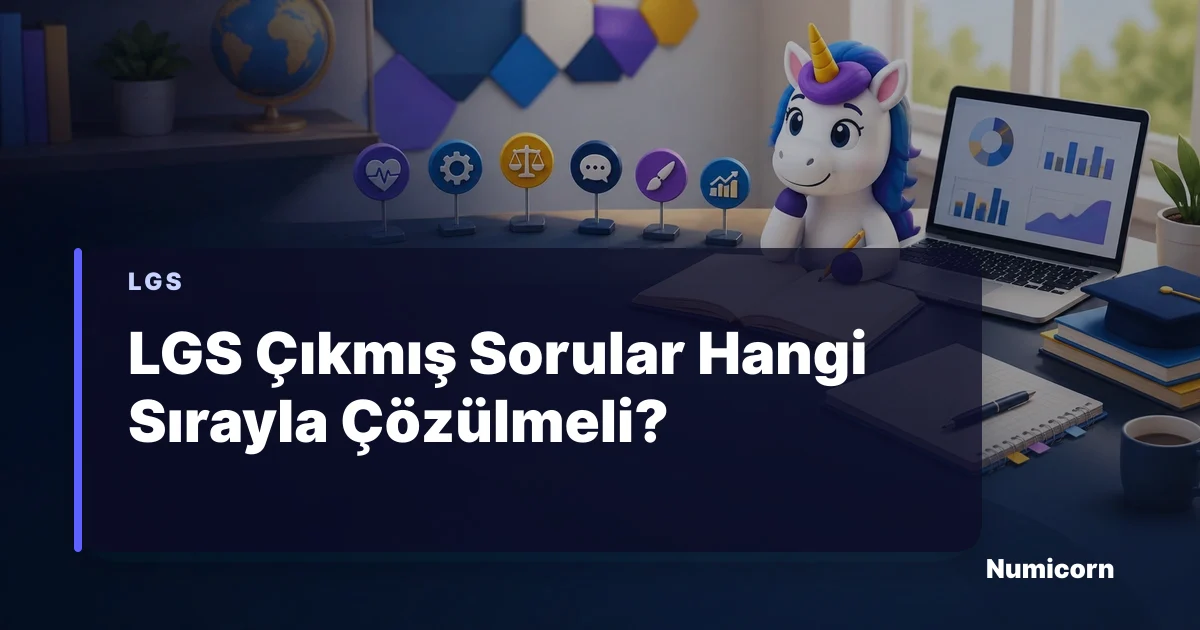 LGS çıkmış soruları sıralayan Numicorn maskotu