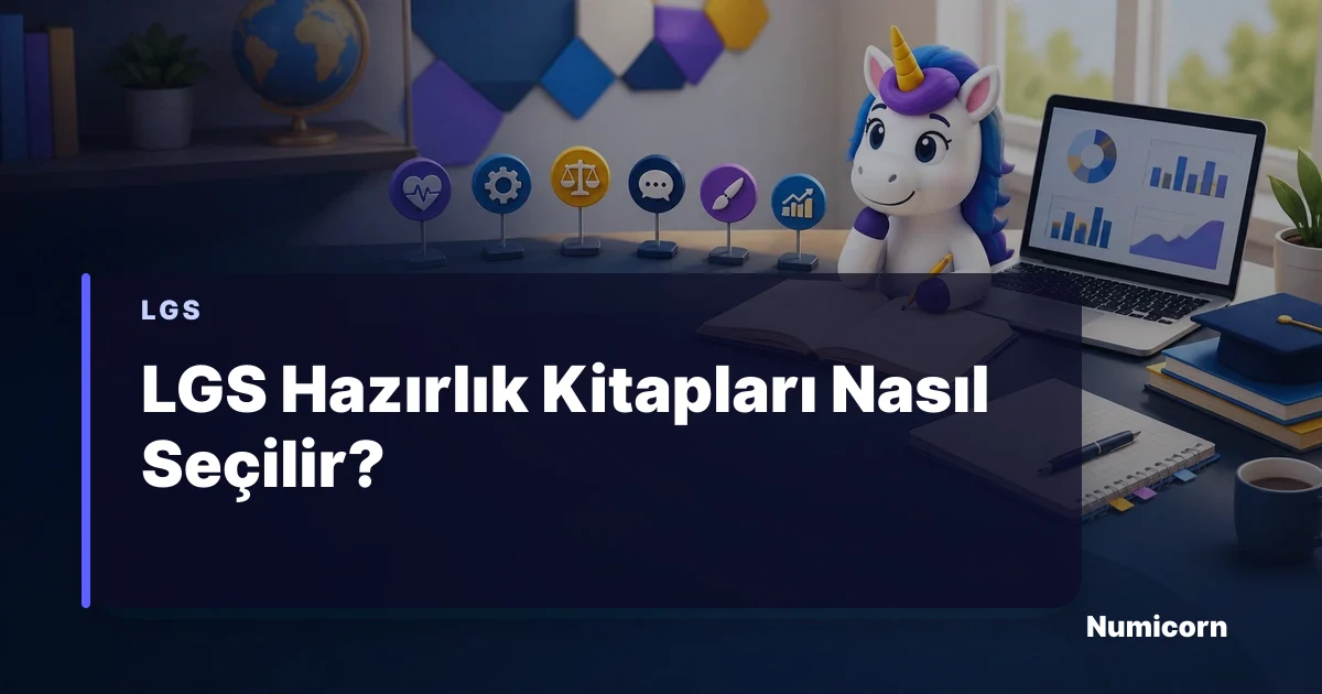 LGS hazırlık kitaplarını karşılaştıran Numicorn maskotu
