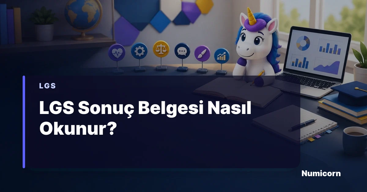 LGS sonuç belgesini inceleyen Numicorn maskotu