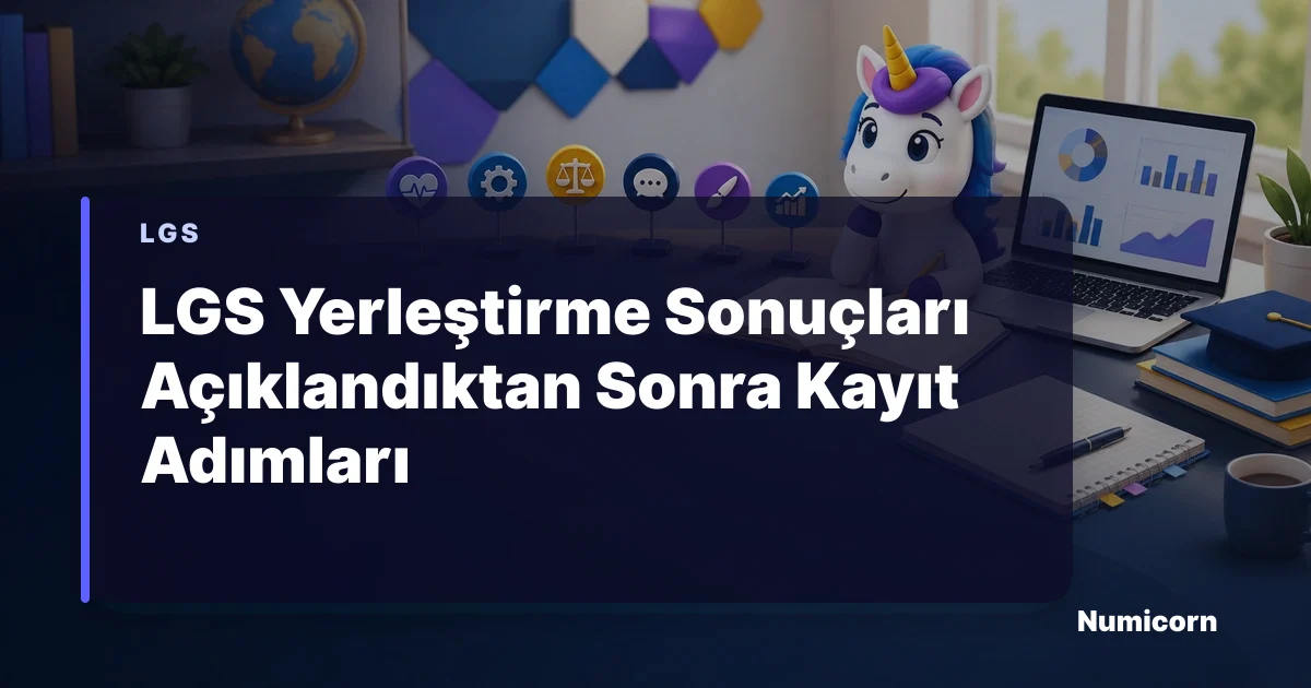 LGS yerleştirme sonuçları sonrası kayıt adımlarını inceleyen Numicorn maskotu