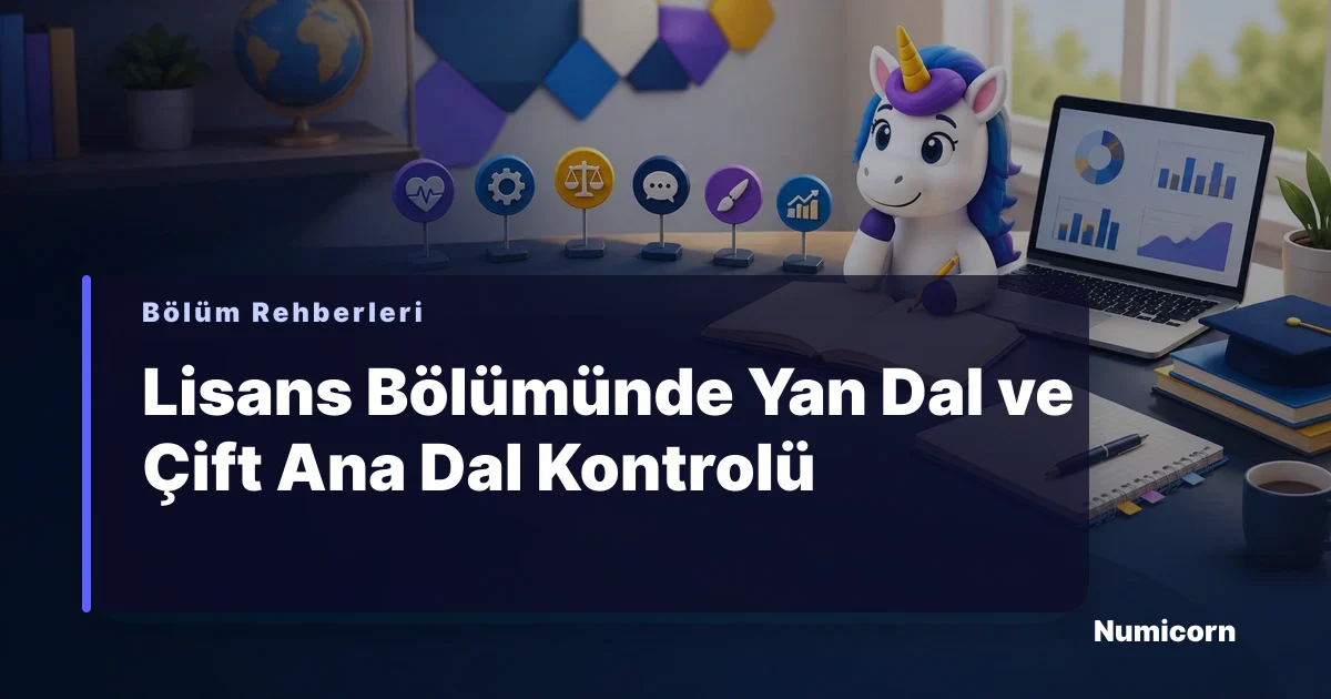 Lisans bölümünde yan dal ve çift ana dal kontrolü için Numicorn rehber görseli