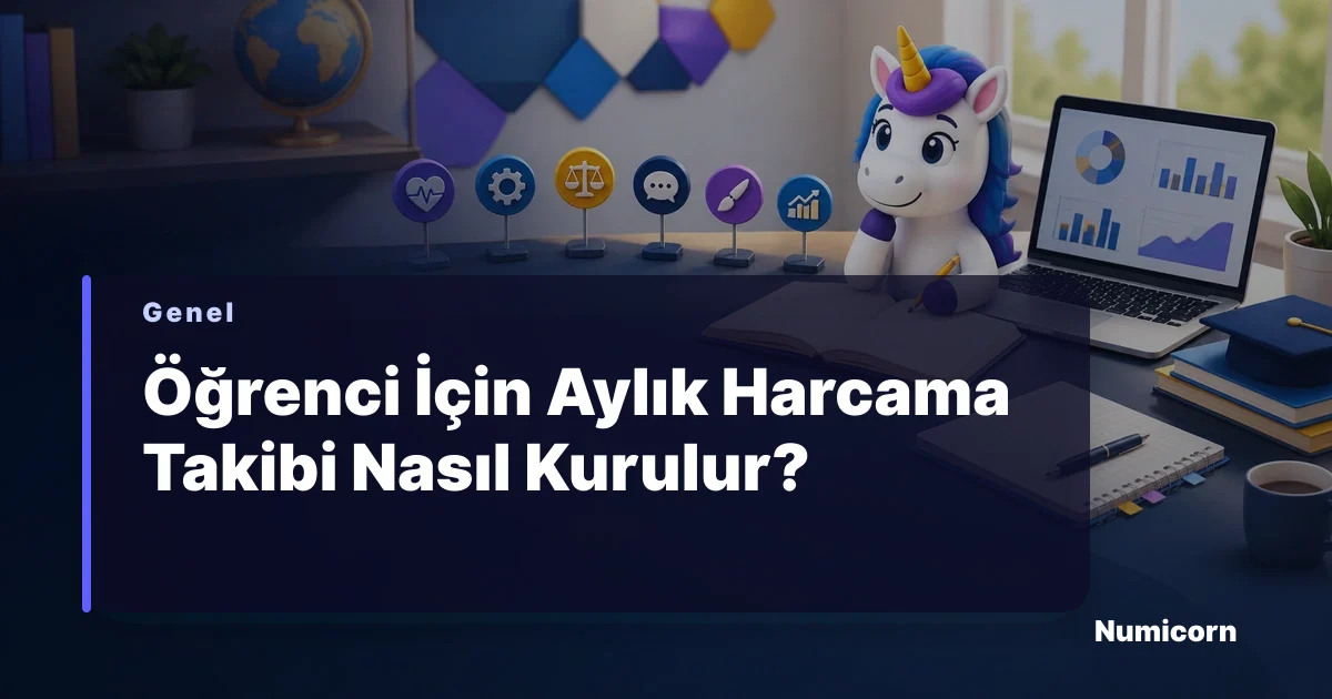 Aylık harcama takibi tablosu hazırlayan Numicorn maskotu