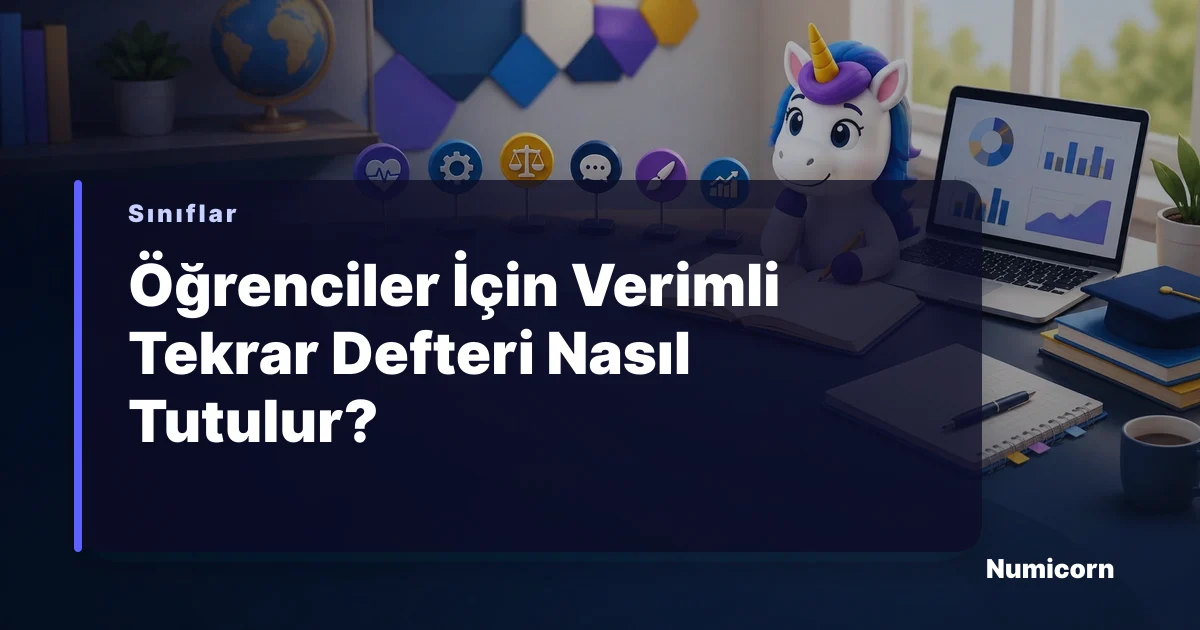 Öğrenci masasında açık kitaplar ve renkli kalemlerle tekrar defteri tutuyor.