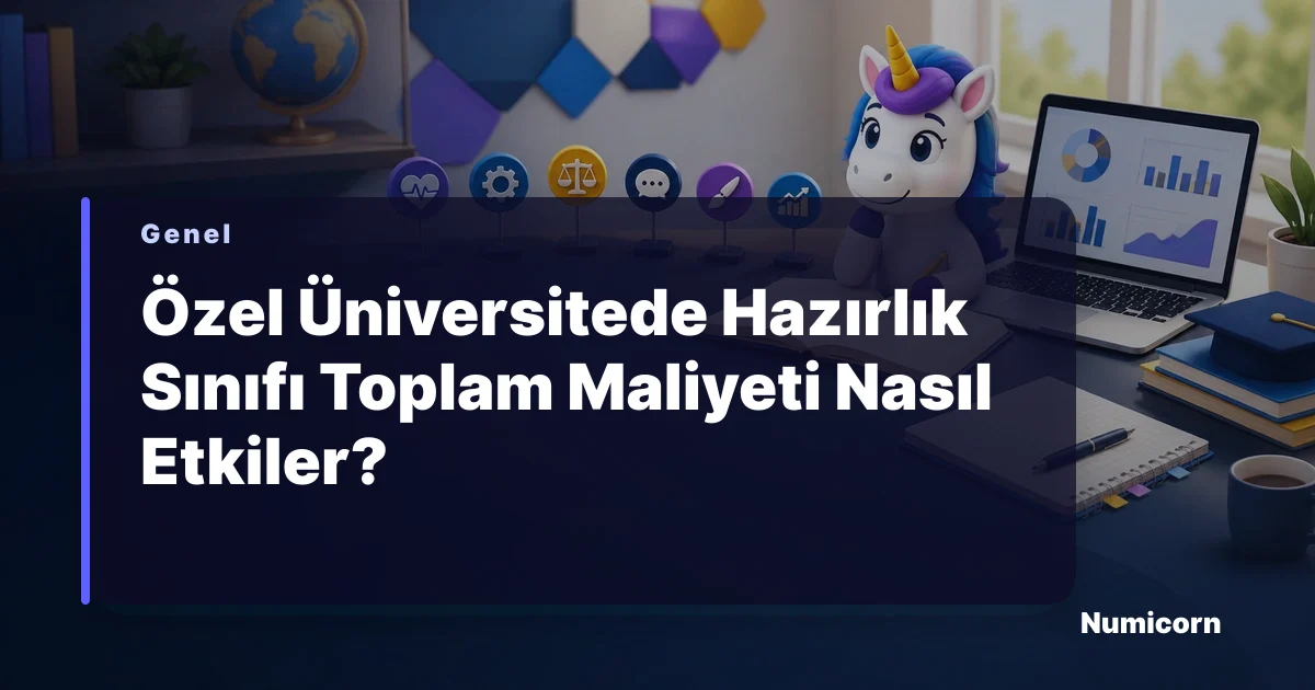 Hazırlık sınıfı maliyet tablosunu inceleyen Numicorn maskotu