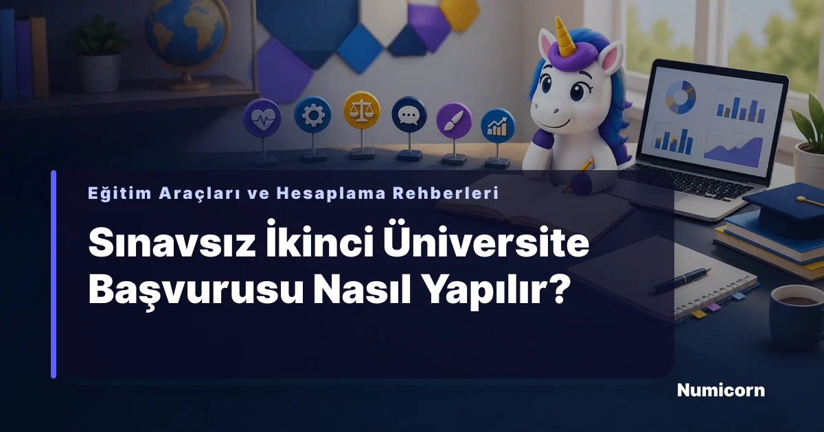 Sınavsız ikinci üniversite başvurusu ve bölüm seçimi rehberini anlatan görsel