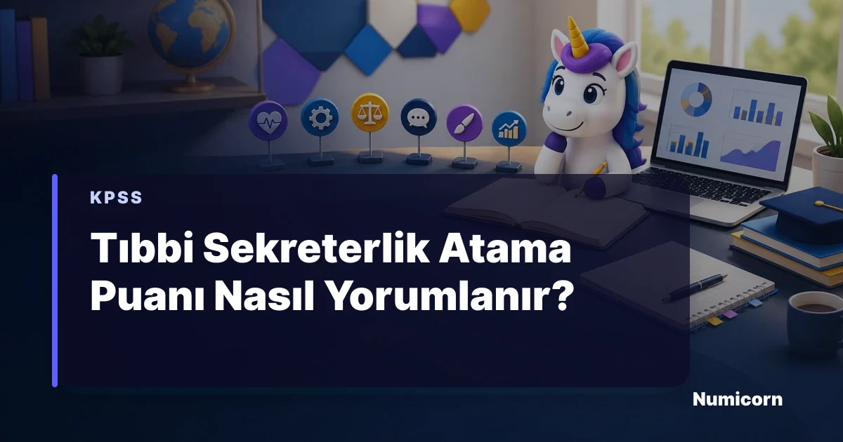 Tıbbi sekreterlik atama puanını inceleyen Numicorn maskotu
