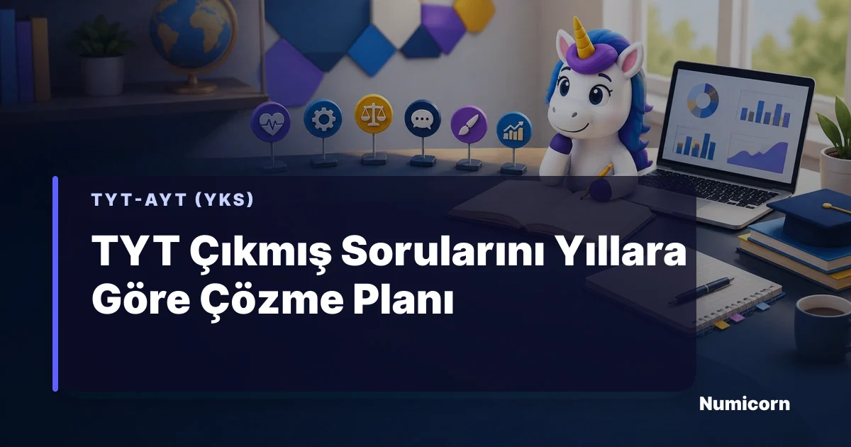 TYT çıkmış sorularını yıllara göre planlayan Numicorn maskotu