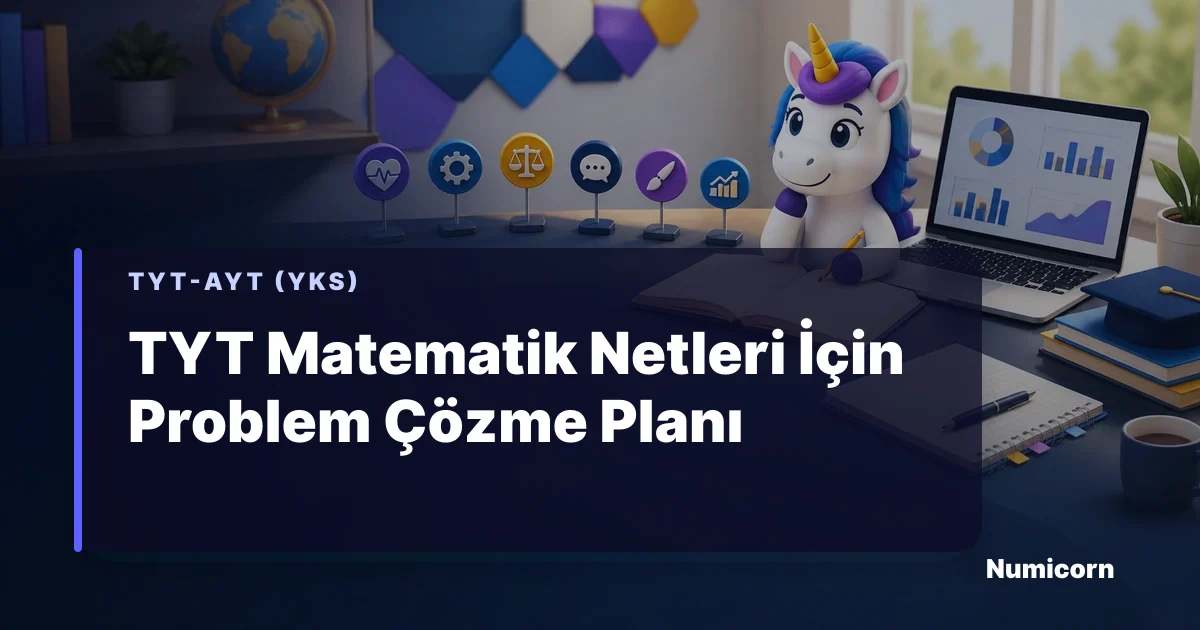 TYT matematik problem çözme planı hazırlayan Numicorn maskotu