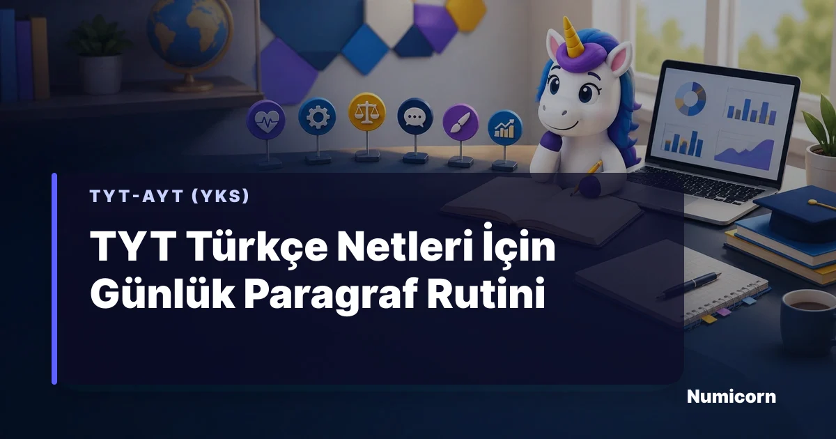 TYT Türkçe paragraf rutini hazırlayan Numicorn maskotu
