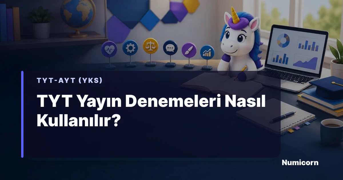 TYT yayın denemelerini analiz eden Numicorn maskotu