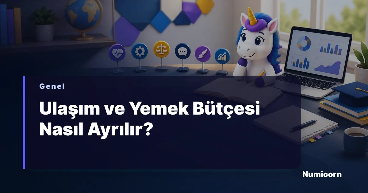 Ulaşım ve yemek bütçesi tablosu hazırlayan Numicorn maskotu