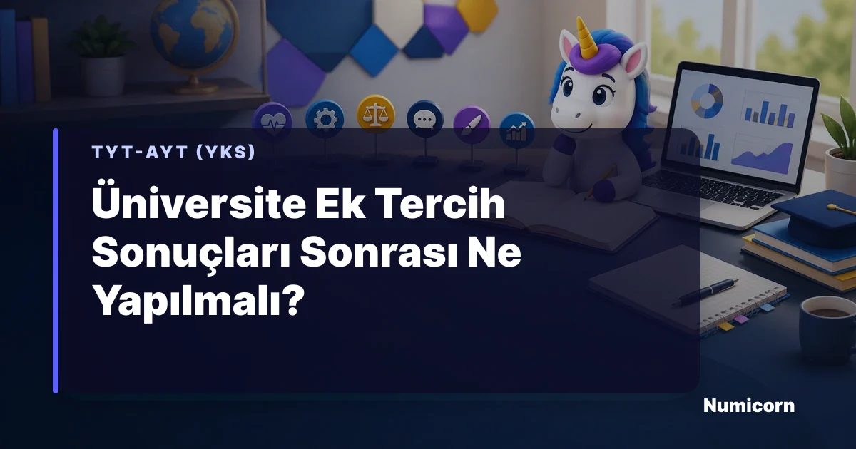 Üniversite ek tercih sonucu sonrası kayıt adımlarını inceleyen Numicorn maskotu