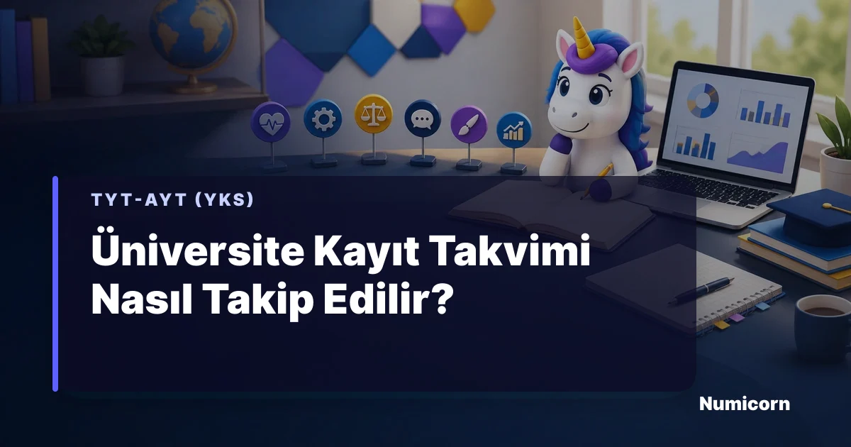 Üniversite kayıt takvimini kontrol eden Numicorn maskotu
