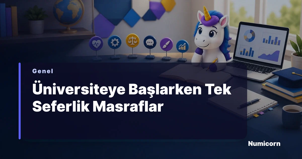 Üniversite başlangıcı tek seferlik masraf listesini hazırlayan Numicorn maskotu