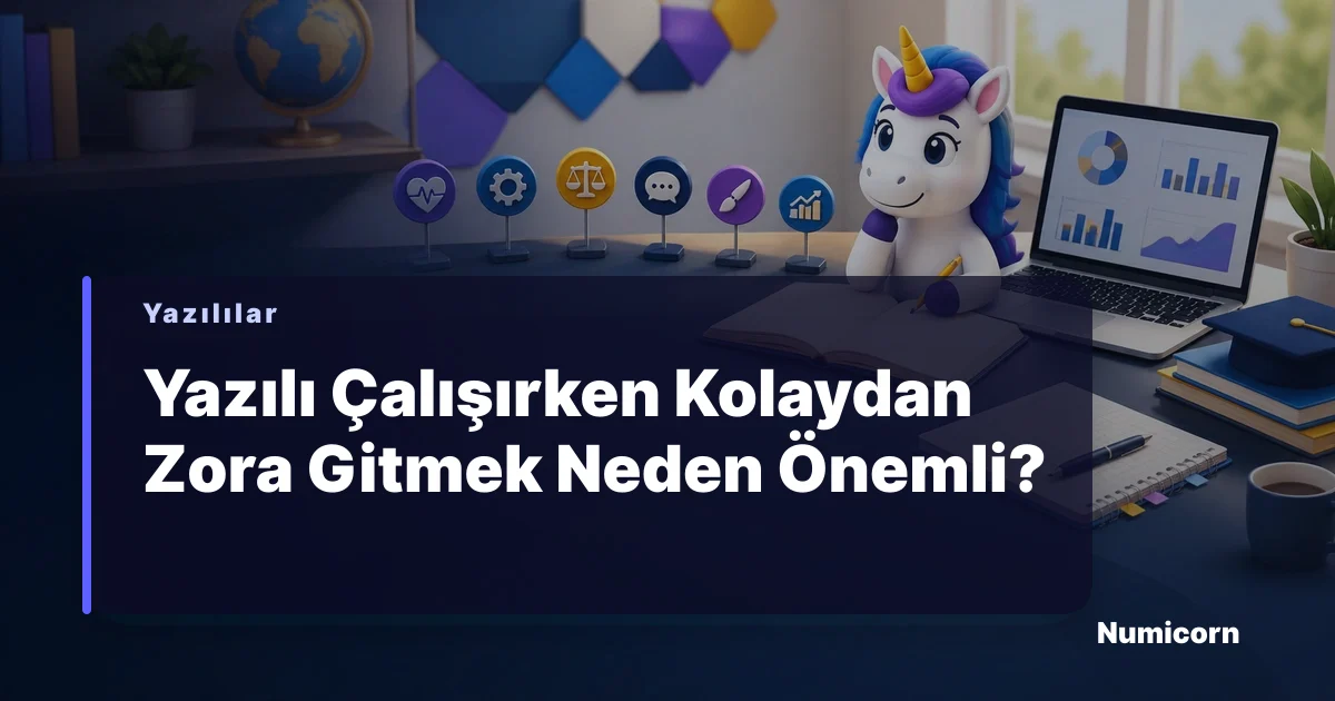 Öğrenci masasında ders çalışırken kitaplar ve notlar arasında kolaydan zora doğru ilerleme stratejisi