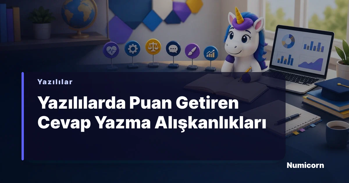 Öğrencinin yazılı sınavında başarılı bir şekilde cevap yazdığı anı temsil eden bir illüstrasyon.