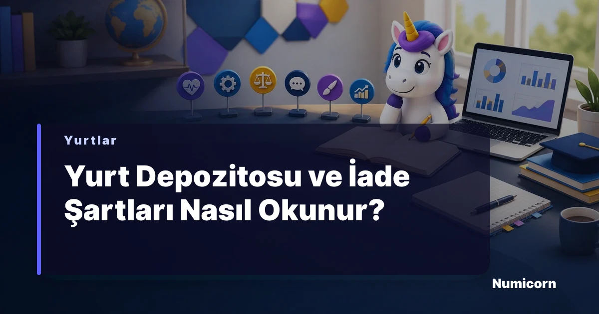 Yurt depozitosu ve iade şartlarını inceleyen Numicorn maskotu
